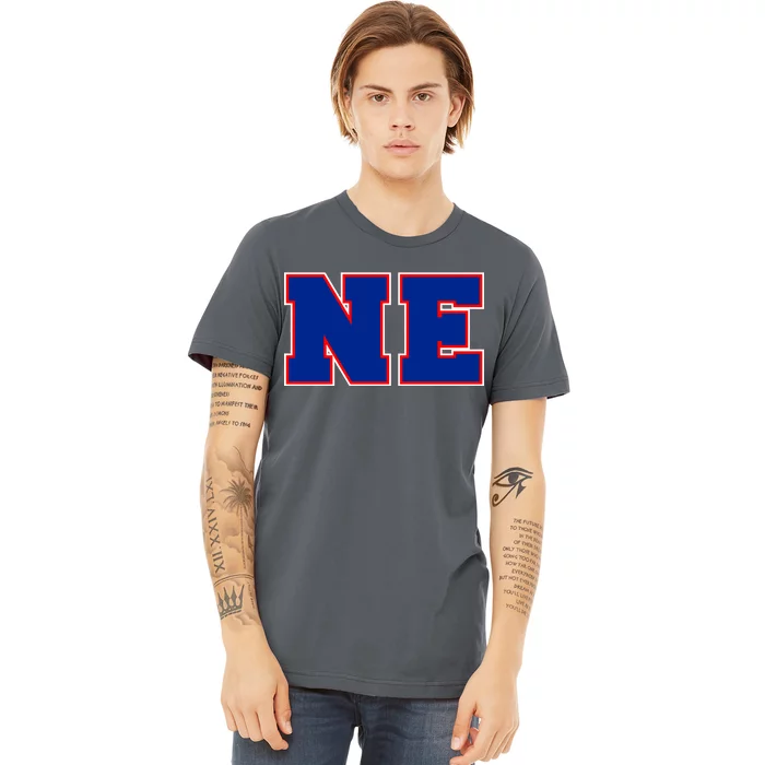 NE New England Massachusetts College Letters Football Fan Block Letters Premium T-Shirt