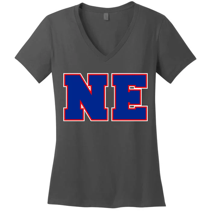 NE New England Massachusetts College Letters Football Fan Block Letters Women's V-Neck T-Shirt