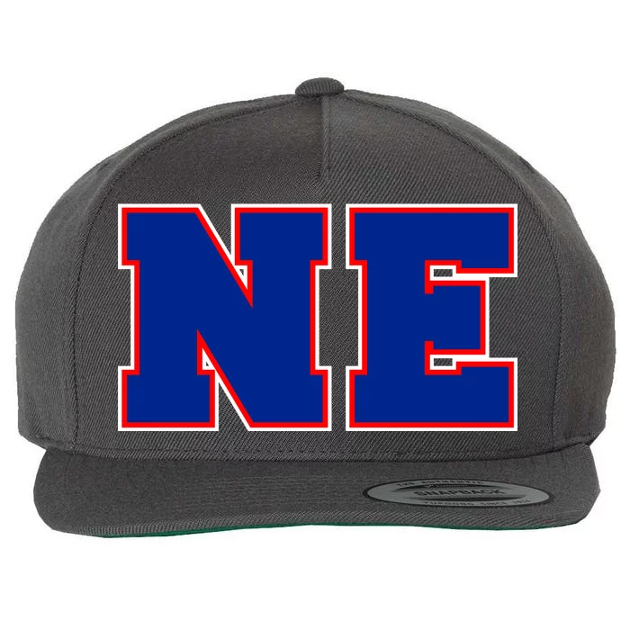 NE New England Massachusetts College Letters Football Fan Block Letters Wool Snapback Cap