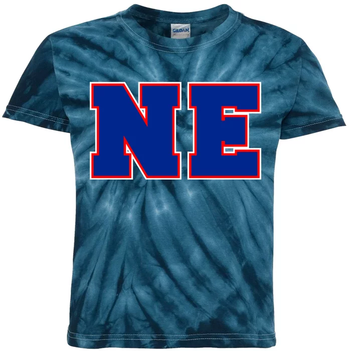 NE New England Massachusetts College Letters Football Fan Block Letters Kids Tie-Dye T-Shirt