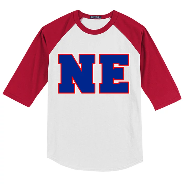 NE New England Massachusetts College Letters Football Fan Block Letters Kids Colorblock Raglan Jersey