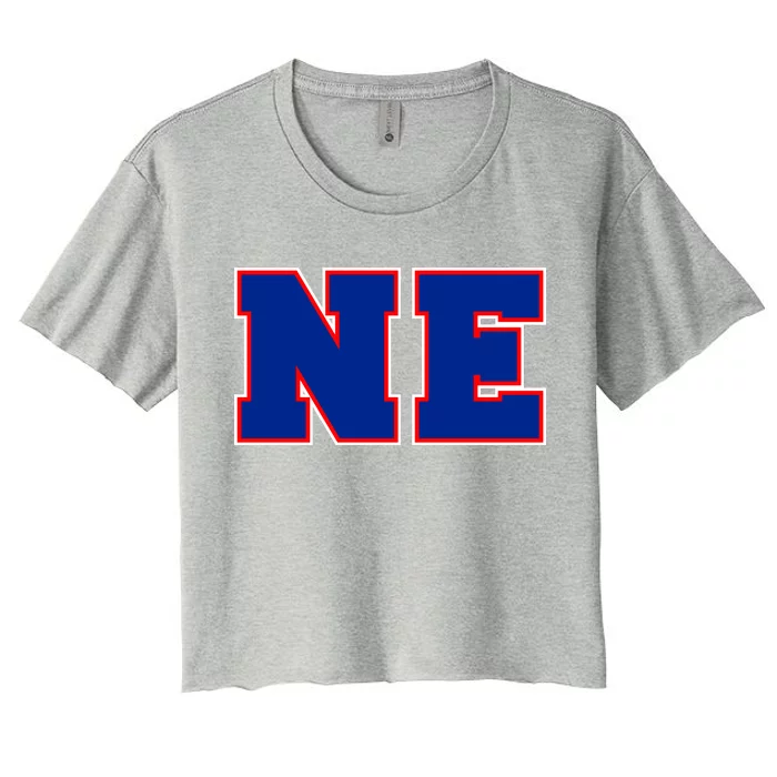 NE New England Massachusetts College Letters Football Fan Block Letters Women's Crop Top Tee