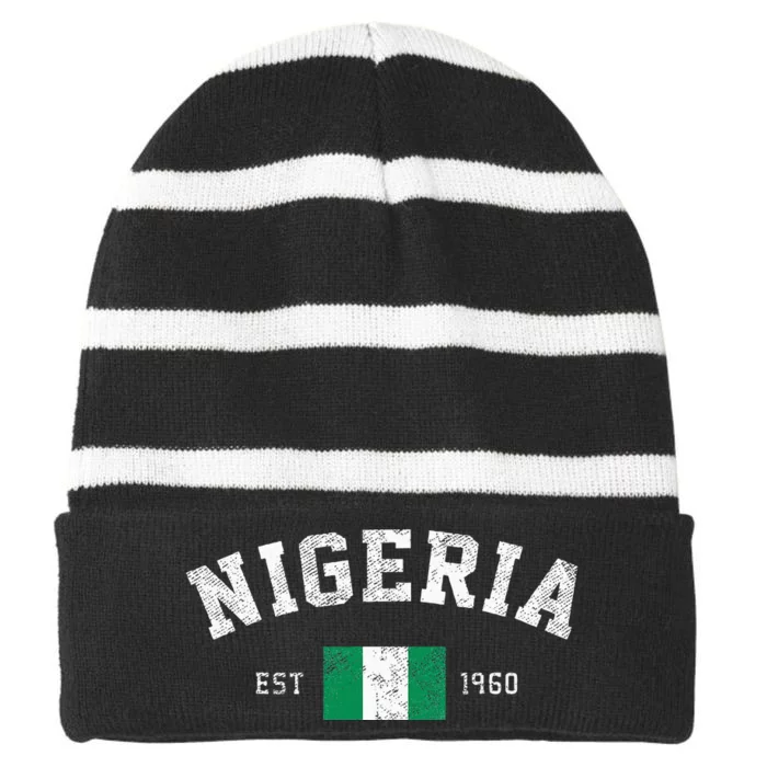 Nigeria Est. 1960 Nigerian Flag Independence Day Striped Beanie with Solid Band