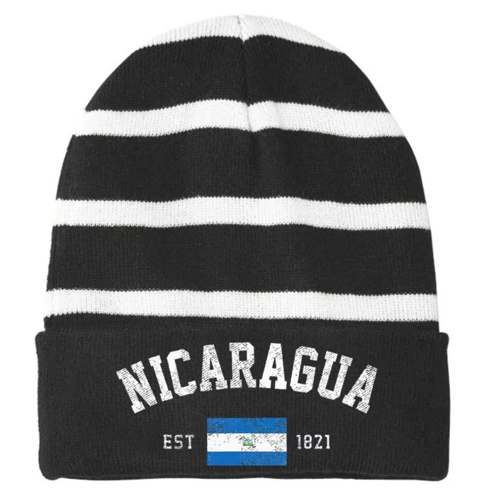 Nicaragua Est. 1821 Nicaraguan Flag Independence Day Striped Beanie with Solid Band