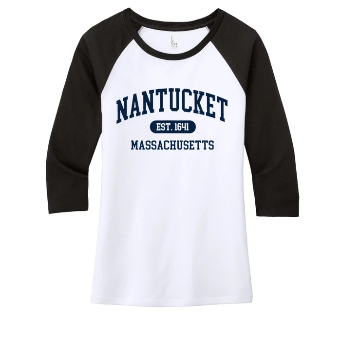 Nantucket Est 1641 Massachusetts MA Retro Varsity Style Women's Tri-Blend 3/4-Sleeve Raglan Shirt