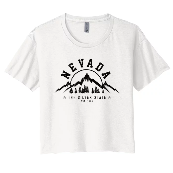 Nevada Est. 1864 Vintage Mountains Nature Outdoor Gift Women's Crop Top Tee