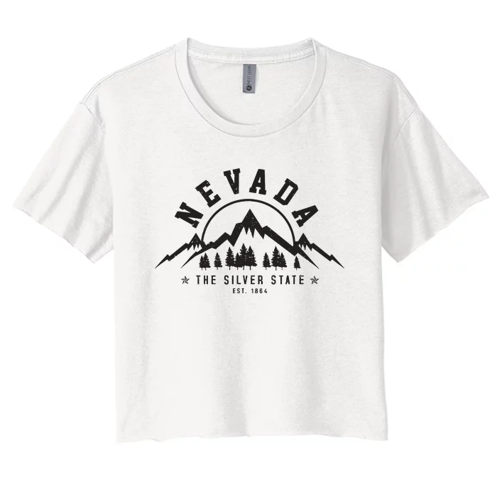 Nevada Est 1864 Vintage Mountains Nature Outdoor Gift Women's Crop Top Tee