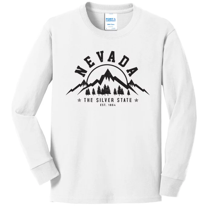 Nevada Est 1864 Vintage Mountains Nature Outdoor Gift Kids Long Sleeve Shirt