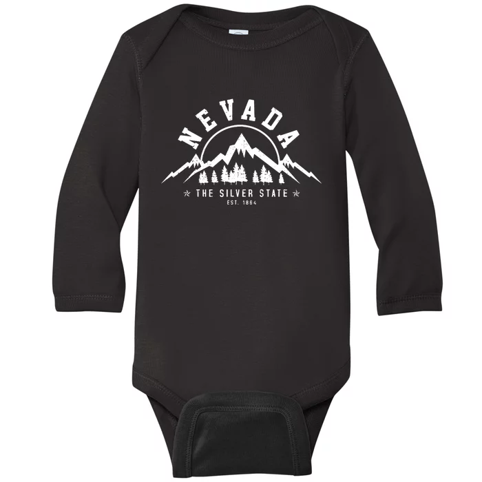 Nevada Est 1864 Vintage Mountains Nature Outdoor Gift Baby Long Sleeve Bodysuit