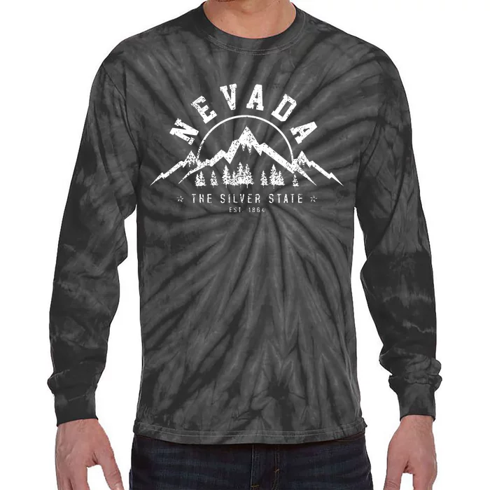 Nevada Est 1864 Vintage Mountains Nature Outdoor Gift Tie-Dye Long Sleeve Shirt