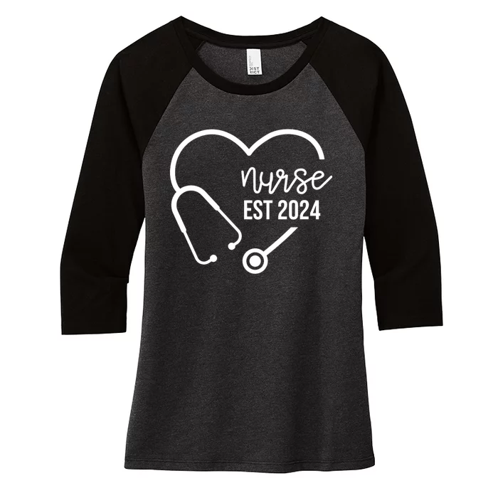 Nurse Est 2024 Rn Nursing School Graduation Graduate Women's Tri-Blend 3/4-Sleeve Raglan Shirt