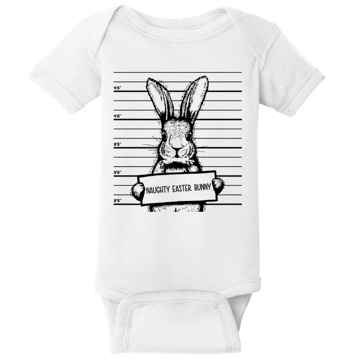 Naughty Easter Bunny Mug Shot Funny Baby Bodysuit