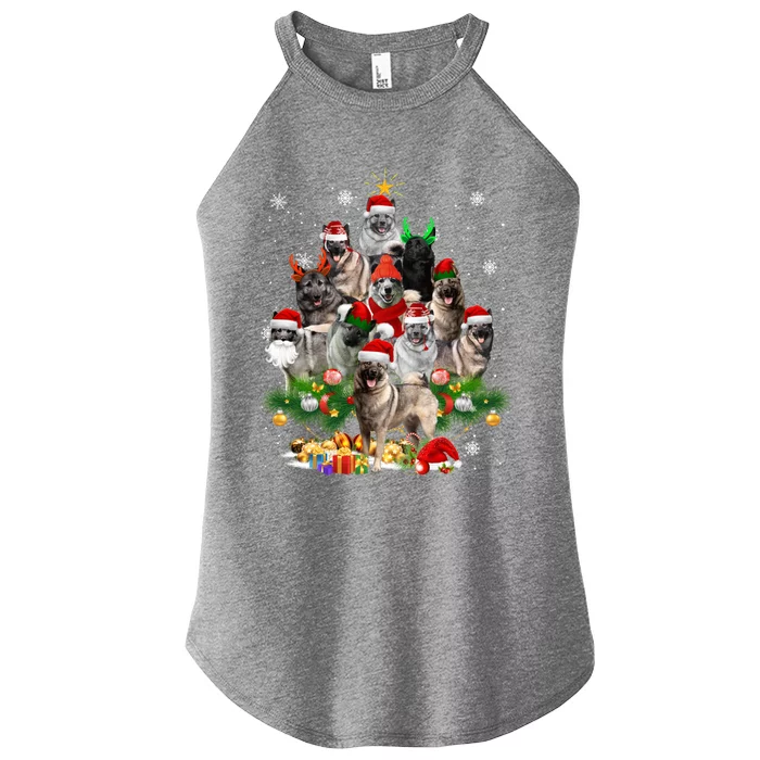 Norwegian Elkhound Christmas Tree Lights Funny Dog Xmas Gift Women’s Perfect Tri Rocker Tank