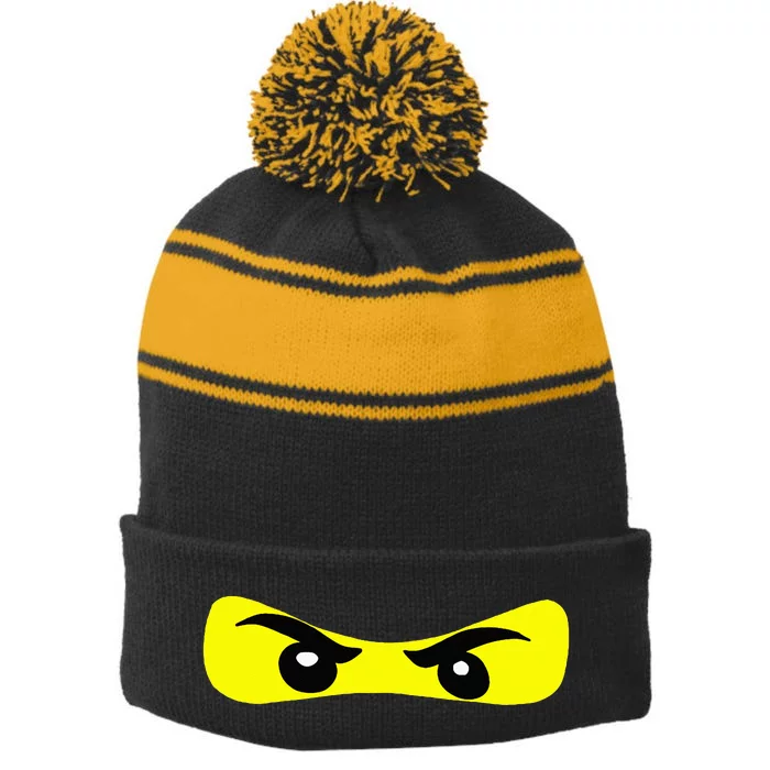 Ninja Eyes Funny Halloween Ninja Costume Stripe Pom Pom Beanie