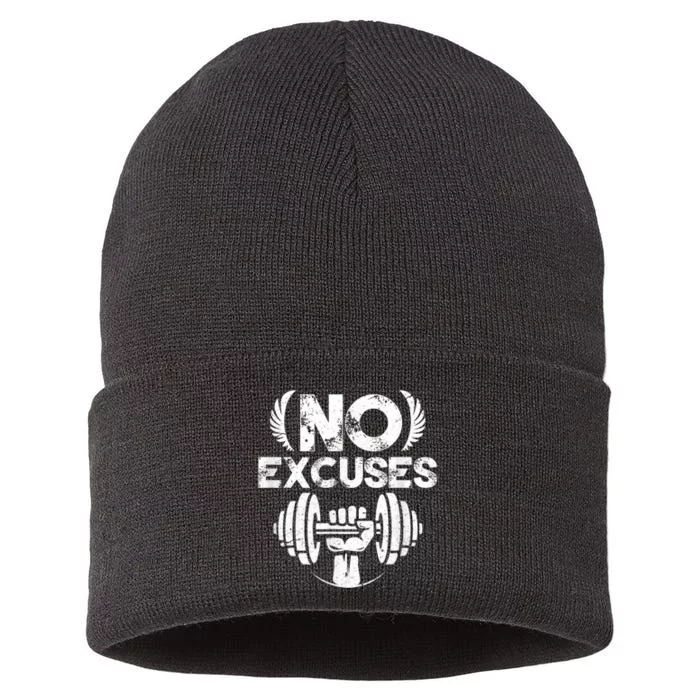 No Excuses Funny Bodybuilding Gym Workout Sustainable Knit Beanie