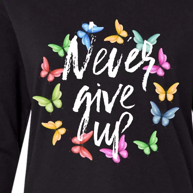 Never Ever Give Up Cool Novelty Quotes Graphic Womens Cotton Relaxed Long Sleeve T-Shirt