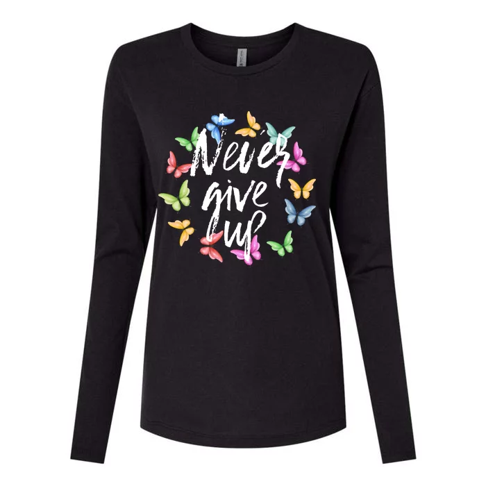 Never Ever Give Up Cool Novelty Quotes Graphic Womens Cotton Relaxed Long Sleeve T-Shirt