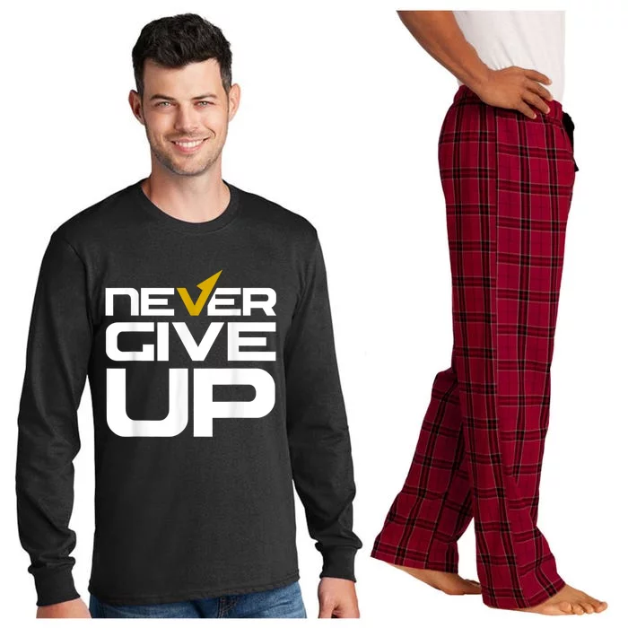 Never Ever Give Up Inspirational Motivational Quotes Saying Long Sleeve Pajama Set