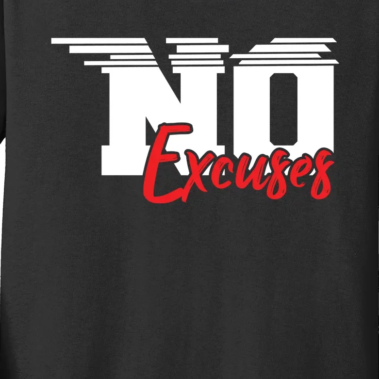 No Excuses Gym Motivation Graphic Kids Long Sleeve Shirt