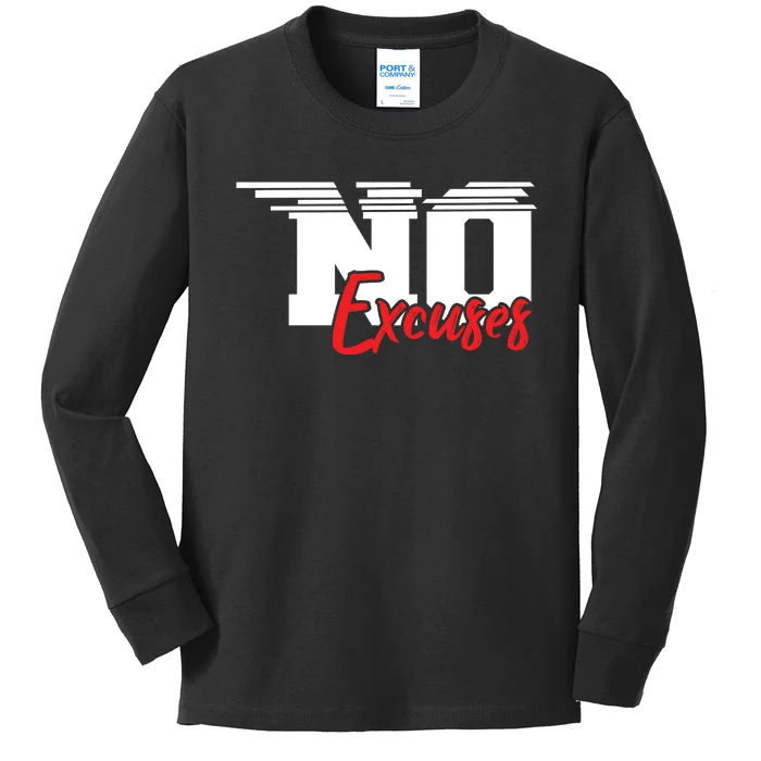 No Excuses Gym Motivation Graphic Kids Long Sleeve Shirt