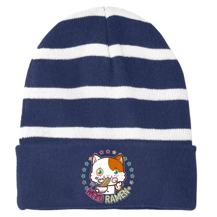 Neko Ramen Noodle Cat Striped Beanie with Solid Band