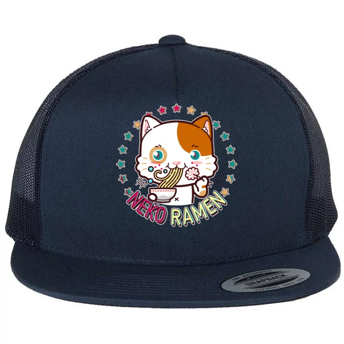 Neko Ramen Noodle Cat Flat Bill Trucker Hat