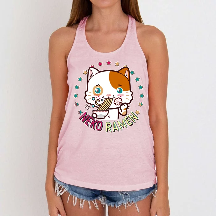 Neko Ramen Noodle Cat Women's Knotted Racerback Tank