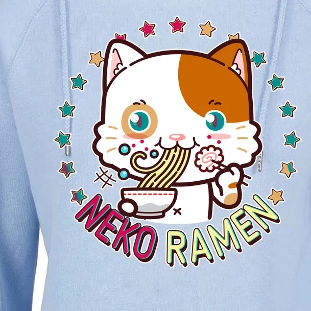 Neko Ramen Noodle Cat Womens Funnel Neck Pullover Hood