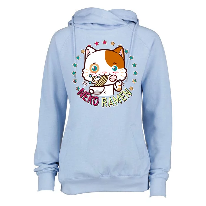 Neko Ramen Noodle Cat Womens Funnel Neck Pullover Hood