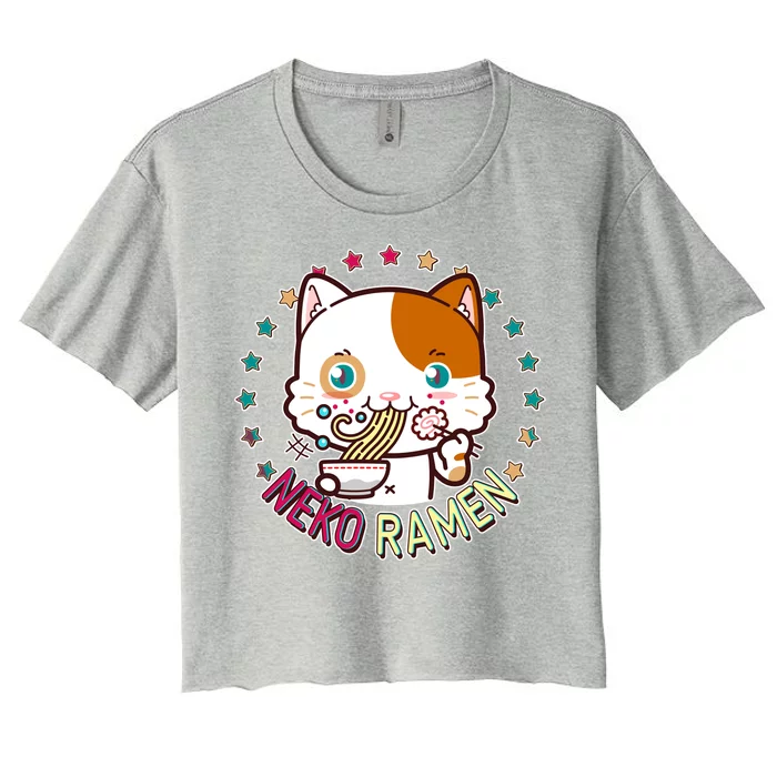 Neko Ramen Noodle Cat Women's Crop Top Tee