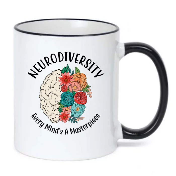 Neurodiversity Every Minds A Masterpiece Brain Floral Black Color Changing Mug