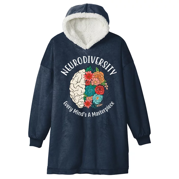 Neurodiversity Every Minds A Masterpiece Brain Floral Hooded Wearable Blanket