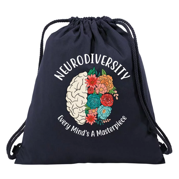 Neurodiversity Every Minds A Masterpiece Brain Floral Drawstring Bag