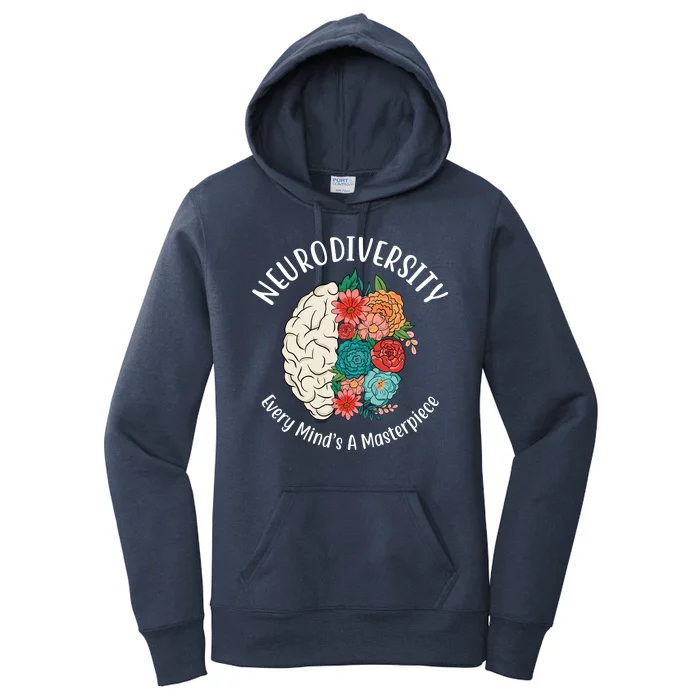 Neurodiversity Every Minds A Masterpiece Brain Floral Women's Pullover Hoodie