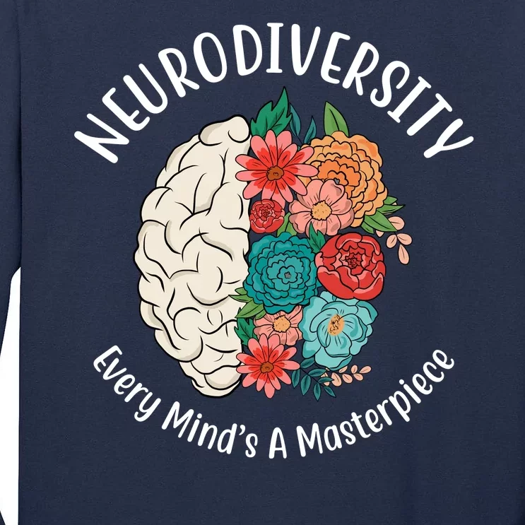 Neurodiversity Every Minds A Masterpiece Brain Floral Tall Long Sleeve T-Shirt