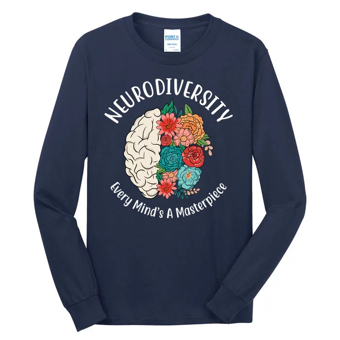 Neurodiversity Every Minds A Masterpiece Brain Floral Tall Long Sleeve T-Shirt