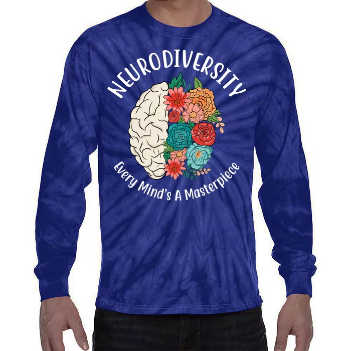 Neurodiversity Every Minds A Masterpiece Brain Floral Tie-Dye Long Sleeve Shirt