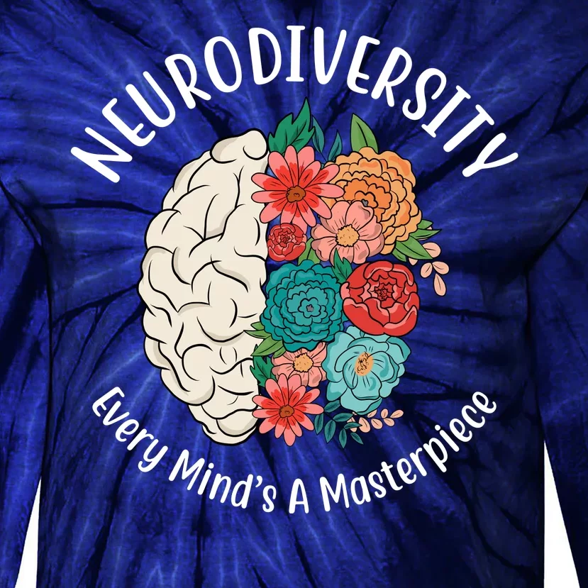 Neurodiversity Every Minds A Masterpiece Brain Floral Tie-Dye Long Sleeve Shirt