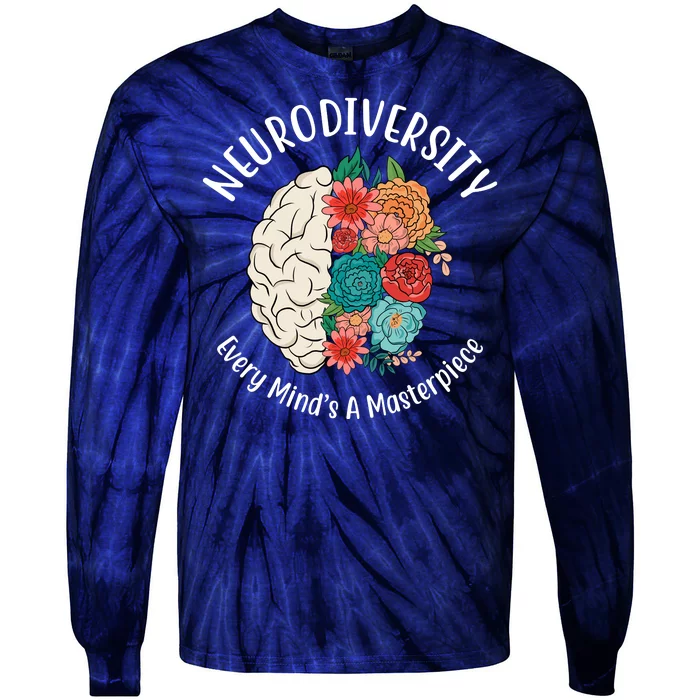 Neurodiversity Every Minds A Masterpiece Brain Floral Tie-Dye Long Sleeve Shirt