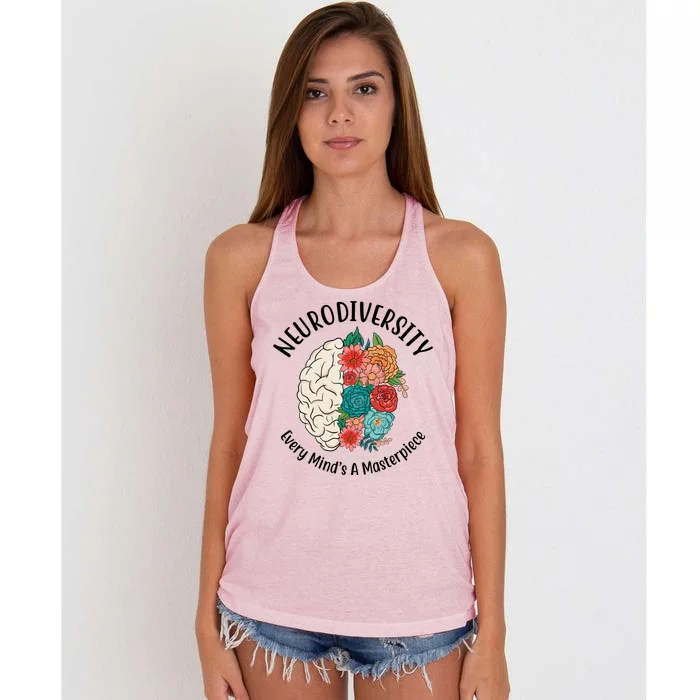 Neurodiversity Every Minds A Masterpiece Brain Floral Women's Knotted Racerback Tank