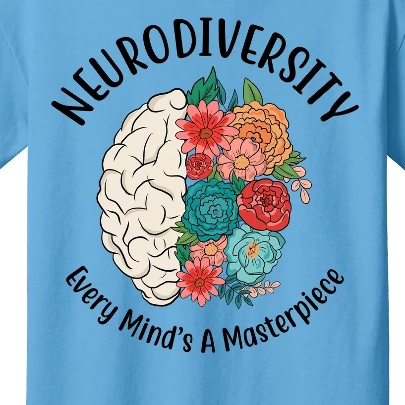 Neurodiversity Every Minds A Masterpiece Brain Floral Kids T-Shirt