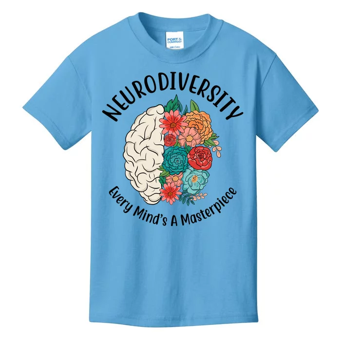 Neurodiversity Every Minds A Masterpiece Brain Floral Kids T-Shirt