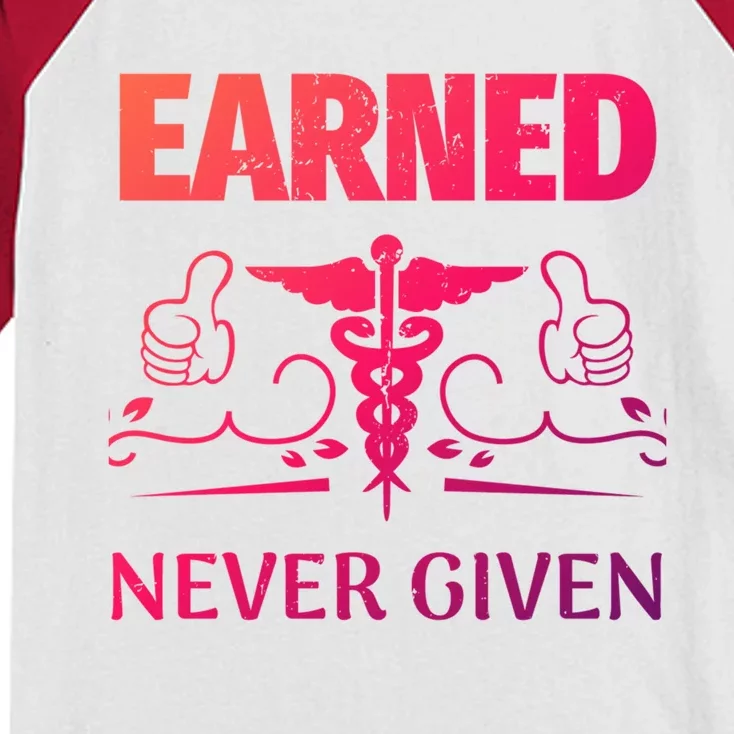 Nurse Earned Not Given Nursing School Gift Kids Colorblock Raglan Jersey