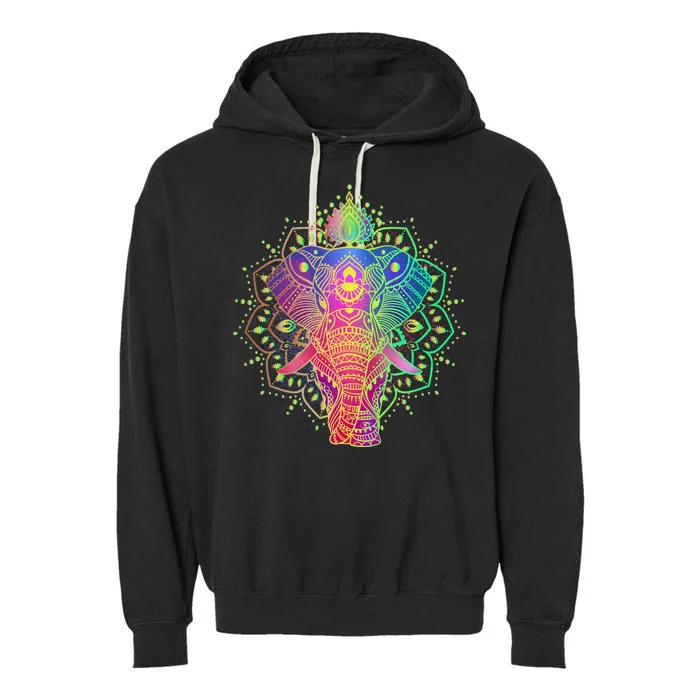 Neon Color Yoga Elephant Garment-Dyed Fleece Hoodie