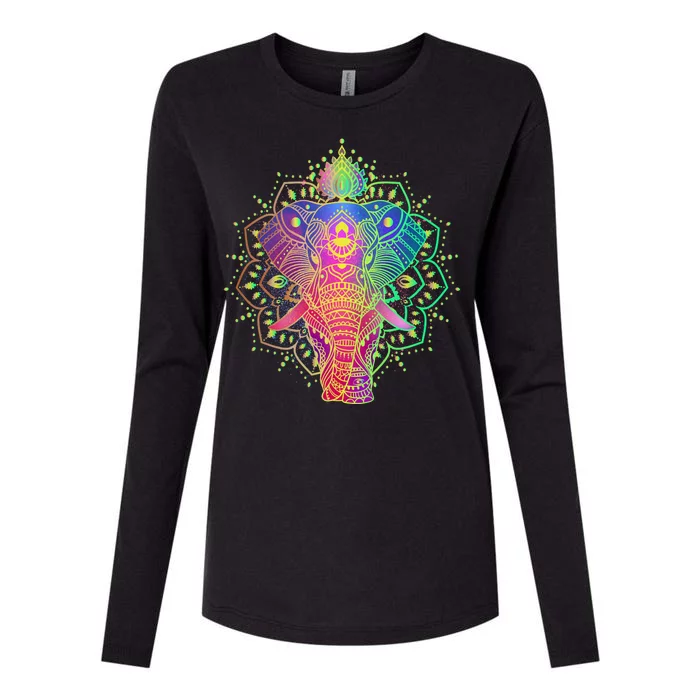 Neon Color Yoga Elephant Womens Cotton Relaxed Long Sleeve T-Shirt