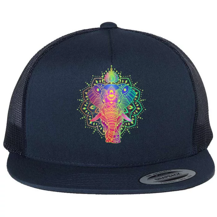 Neon Color Yoga Elephant Flat Bill Trucker Hat