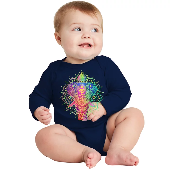 Neon Color Yoga Elephant Baby Long Sleeve Bodysuit