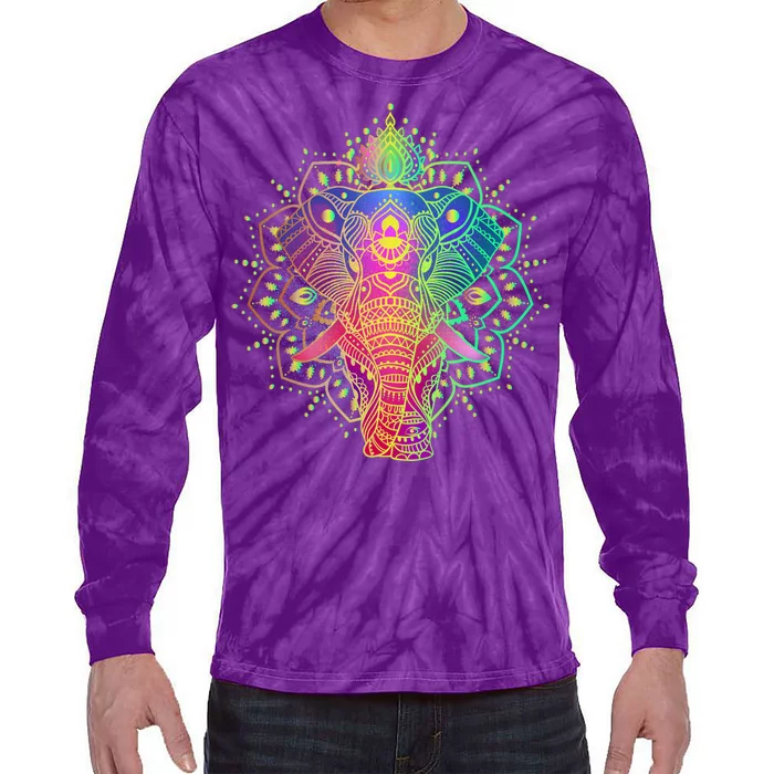 Neon Color Yoga Elephant Tie-Dye Long Sleeve Shirt