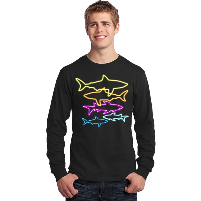 Neon Colorful Sharks Long Sleeve Shirt