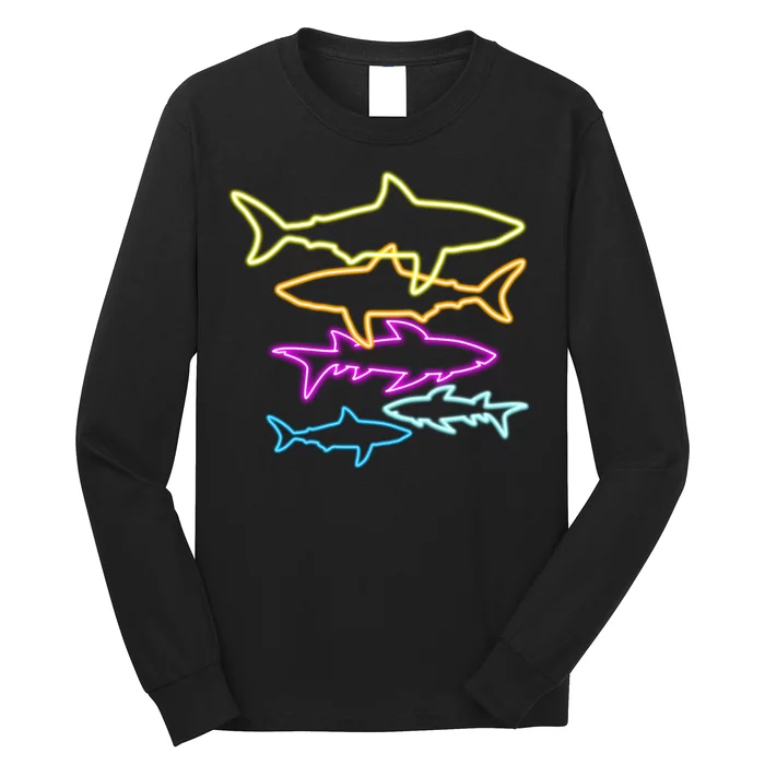 Neon Colorful Sharks Long Sleeve Shirt